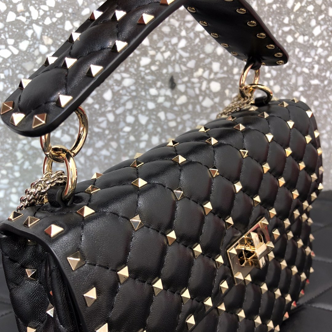 Valentino Garavani Rockstud Spike Medium Chain Bag in Black Supple Lambskin Nappa